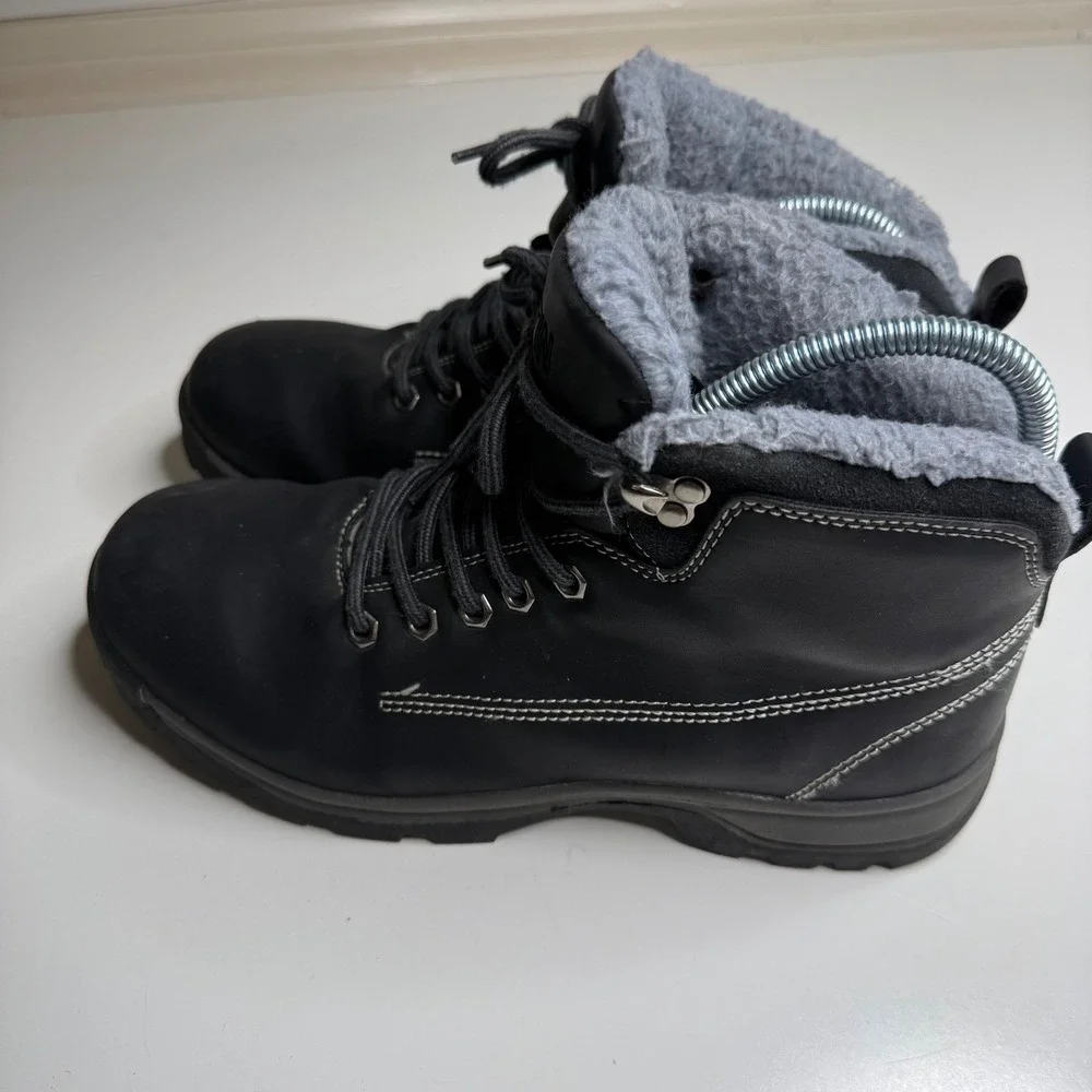 WHITIN Men's Black Faux Leather Winter‎ Boots Fur Lined Lace Warm Size 41 (US 8)